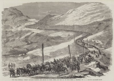 De oorlog, divisie van generaal Vinoy passeert de kloof van Mont Cenis, op 5 mei door Jean Adolphe Beauce